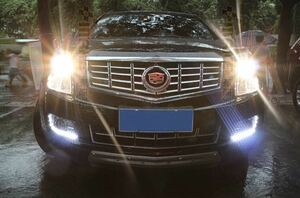 キャデラック SRX 2 2012-2014 LED DRL デイライト　クロームカバー ウインカー連動 フォグランプ ガーニッシュ ホワイト アンバー