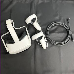 【中古 美品】Meta Oculus Quest 2 128GB VRヘッドセット Linkケーブル付き オキュラス クエスト