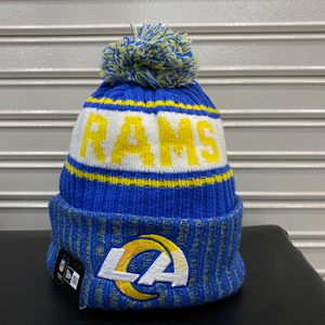 USA正規品 NEWERA ニューエラ NFL ロサンゼルス ラムズ LA RAMS 水色 ニット帽 ポンポン付き ニットキャップ 極暖 フリース アメフト