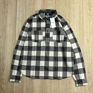 新品タグ付き！RRL ダブルアールエル プルオーバー チェック シャツ ブラウン×ベージュ系 Double RL ブロックチェック M 猫目ボタン ネル