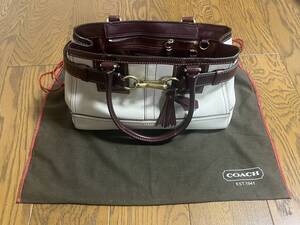 【 COACH 】 コーチ レザー ミニトートバッグ 婦人鞄 ベージュ×ワインレッド 商品ランク:S　☆正規店購入品☆