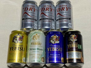 未開栓　エビスビール４缶　スーパードライ３缶　生ビール　サッポロ　アサヒ　350ml 飲み比べ