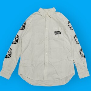 S■ BILLIONAIRE BOYS CLUB ビリオネアボーイズクラブ メンズ 長袖 ボタンダウンシャツ ロゴ 袖プリント Lサイズ 白 ホワイト トップス 綿