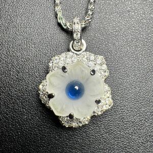 1円 SWAROVSKI スワロフスキー ネックレス ダイヤモンド風 青石 華 トップ 花 45cm