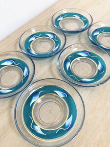 エキゾチックトルコ ◆ 手描き ソーサー 6点セット ブルー 皿 ガラス ハンドメイド