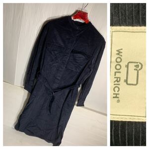 WOOLRICH ウールリッチ　紺　着脱ベルト　ノーカラー　コーデュロイシャツ　ロングコート　羽織り　XS ダークネイビー