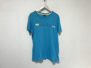 本物ディーゼルDIESELロゴプリントコットン半袖TシャツメンズビジネススーツミリタリーアメカジサーフMインド製青ブルー