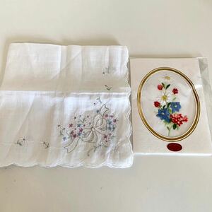 未使用 WAKO 和光 ハンカチ & スイス SWITZERLAND製 ハンカチ 2点セット 綿100% 花柄 刺繍 レディース ハンカチ まとめ売り