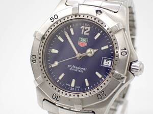 稼動品 1円～☆TAG Heuer タグホイヤー QZ メンズ腕時計 プロフェッショナル 200m WK1113-0 青文字盤 デイト シルバーカラー/E5844-34100