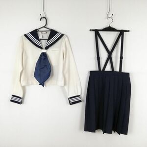 1円 セーラー服 スカート スカーフ 上下3点セット 中間服 白3本線 女子 学生服 香川明善高校 白 制服 中古 ランクC NA8569