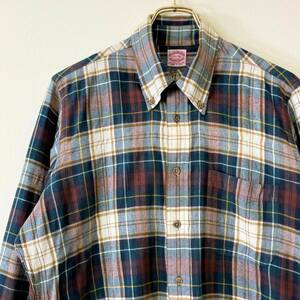 希少《 Cotton/Wool / USA製 / 15.5-XL 》80s 90s 美品【 Brooks Brothers アメリカ製 ウール コットン チェック BDシャツ ビンテージ 】