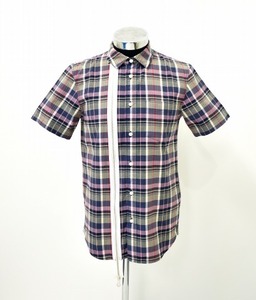 PHENOMENON フェノメノン MADRAS ZIP SHIRTS マドラスチェックジップシャツ L/40 NAVY 半袖 MADE IN JAPAN 日本製