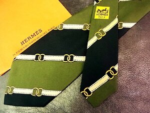 ♪vr0169♪良品♪【HERMES】エルメス【ベルト リング ストライプ 柄】ネクタイ