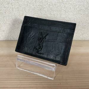 1円　極美品　SAINT LAURENT サンローラン カードケース パスケース 名刺入れ クロコ型押し　レザー　ブラック　10415