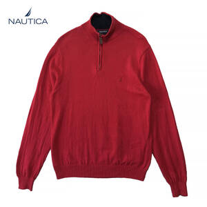 【期間限定SALE】USA 古着 ノーティカ コットンニット ハーフジップ セーター レッド 赤色 メンズM NAUTICA 中古 BJ0073