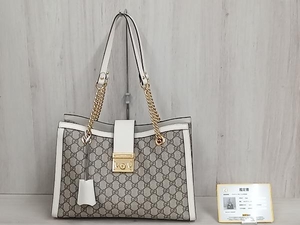 GUCCI GGスプリーム 479197.204991 ベージュ ホワイト パドロック キャンバス チェーンショルダー グッチ トートバッグ 鑑定書付