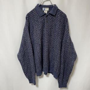 N-2613 SWEATERS 古着 総柄 ウール混 デザインニット L メンズ