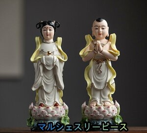 高品質 金童玉女【彩蓮】組 彩蓮仙童 彩蓮天女 陶磁器セラミックス 白磁 徳化窯 仏教美術 置物 供養 装飾 収蔵