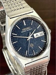 人気上昇グランドツインクォーツ!現在作動中!綺麗なギョウシェ仕上げネイビー文字盤!SEIKO GRAND QUARTZ!純正オリジナルブレス付!9943-8030