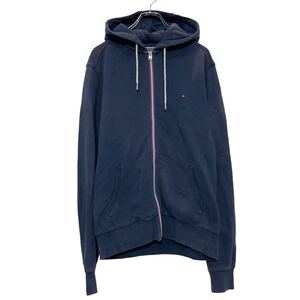 TOMMY HILFIGER プリント スウェット パーカー トミーフィルフィガー M ネイビー フルジップ 古着卸 アメリカ仕入 a609-5004