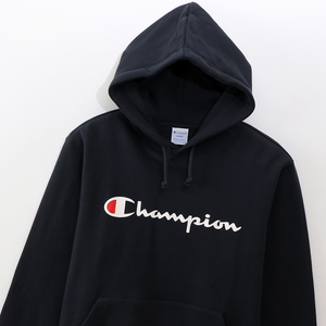 新品 Champion フーデッドスウェットシャツ 21SS ベーシック チャンピオン ビッグロゴ パーカー フード ネイビー 紺 長袖 S 秋夏用 刺繍