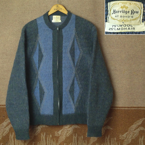 モヘア【Harridge Row】 60s Zip-Up Mohair Cardigan L ★60年代 ジップアップ カーディガン ニット セーター ビンテージ ヴィンテージ