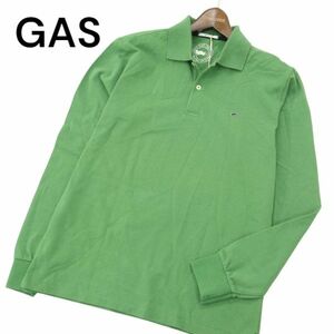 【新品 未使用】 GAS ガス 通年 ロゴ刺繍★ 長袖 鹿の子 ポロシャツ Sz.M　メンズ 黄緑色 緑色系　C4T01399_2#C