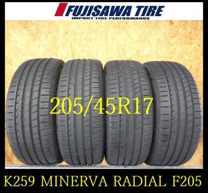 【K259】FK6110134 送料無料◆2023年製造 約7.5部山◆MINERVA RADIAL F205◆205/45R17 ◆4本