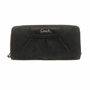 コーチ COACH 長財布 ウォレット キャンバス レザー シグネチャー ロゴ ラウンドファスナー 黒 ブラック ■GY18 /MQ レディース