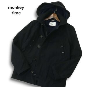 monkey time モンキータイム ユナイテッドアローズ 2WAY フーディー メルトン ウール★ ジャケット コート Sz.S　メンズ 紺　A4T12501_B#N