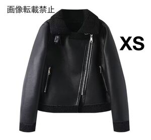 vintage ヴィンテージ レトロ フェイクレザー PU ボア ムートンコート アウター XSサイズ レディース★ZARA 好きな方に★冬新作 新品★