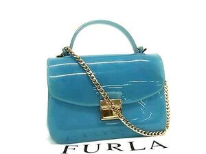 1円 ■美品■ FURLA フルラ キャンディシュガー ラバー 2WAY チェーン ハンドバッグ ショルダー レディース ライトブルー系 FJ3166