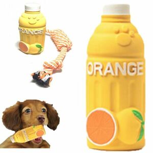 【送料無料】犬用 音の出るおもちゃ 噛むおもちゃ ジュースボトル (オレンジ)-P