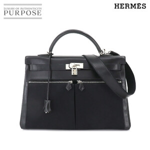 新品同様 エルメス HERMES ケリーラキ 40 2way ハンド ショルダー バッグ ボックスカーフ トワルオフィシェ ブラック □H刻印 90186989