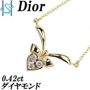 年末大感謝祭【最大40%OFF】ディオール ダイヤモンド ネックレス 0.42ct K18YG ハート リボン Christian Dior 美品 中古 SH96455 宝正冬