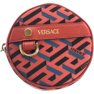 VERSACE ヴェルサーチ ラ グレカ ラウンドレザーポーチ レッド ITQ0L6EM6AT4