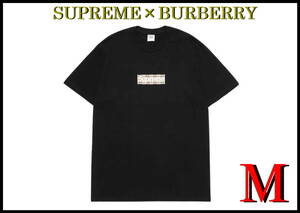 レア SUPREME×BURBERRY コラボTシャツ シュプリーム バーバリー ダブルネーム メンズ M 黒 チェック ブラック カットソー ジャケット 金子