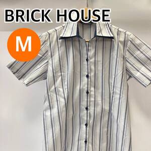 BRICK HOUSE ブリックハウス シャツ ブラウス 半袖 トップス ストライプ パープル系 ホワイト系 レディース Mサイズ【CT430】