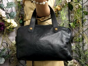 ●超美品●LOEWE ロエベ●アナグラム●カーフ レザー 本革●トート ハンド バッグ●黒●ゴールド金具●腕掛け●ヴィンテージ●Js51433