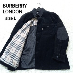 【1円】 BURBERRY LONDON バーバリーロンドン ノバチェック コーデュロイ 三陽商会 エルボーパッチ ジャケット メンズ 黒 ブラック L 希少