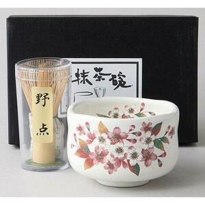 美濃焼！　☆粉引桜・野点茶碗茶筅セット☆ Ｖ4039‐9 茶道具 新品 茶器 ギフト