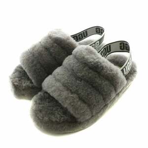 アグ UGG フラッフ イヤー スライド Fluff Yeah Slide サンダル シープスキン ムートン ストラップ ロゴ US6 23cm グレー 1095119