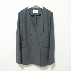 美品 green label relaxing グリーンレーベルリラクシング ユナイテッドアローズ ダブルブレスト ノーカラージャケット 38 グレー ◆