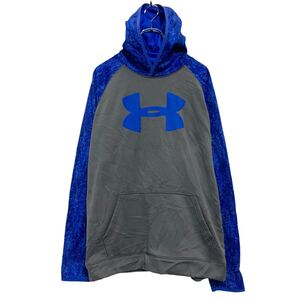 UNDER ARMOUR ロゴ スウェット パーカー アンダーアーマー キッズ 160～ グレー ブルー プルオーバー 切替 古着卸 アメリカ仕入 a610-5479