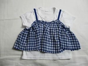 BD817【大阪府布帛製品工業組合】フリル付き　フェイクレイヤード　半袖　Ｔシャツ＆フリル　女児　白・淡青　80