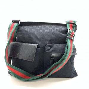 GUCCI グッチ 169937 ショルダーバッグ 斜め掛け シェリーライン GGキャンバス レザー ブラック ファスナー開閉 ユニセックス 管理HS40170