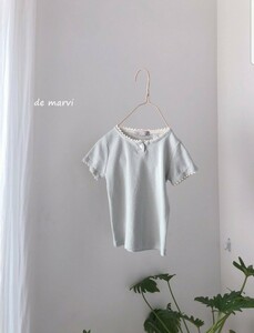 特価 即日発送可 韓国子供服 marvi Tシャツ 半袖 無地 レース ナチュラル ナチュラルカラー 子供