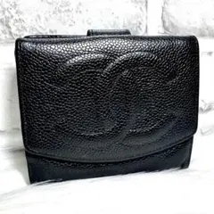 CHANEL キャビアスキン 二つ折り 財布 デカココ ヴィンテージ  黒