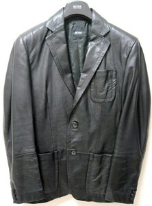 日本未入荷 極美品 HUGO BOSS 最高級ゴート レザー2Bジャケット 46 黒 コート M ブルゾン 山羊革 テーラード ヒューゴボス