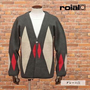 1円/秋冬/ROIAL INDUSTRY/Mサイズ/カーディガン 肉厚ジャガード チマヨ柄 ネイティブ エスニック お洒落 サーフ 新品/グレー×白/he610/